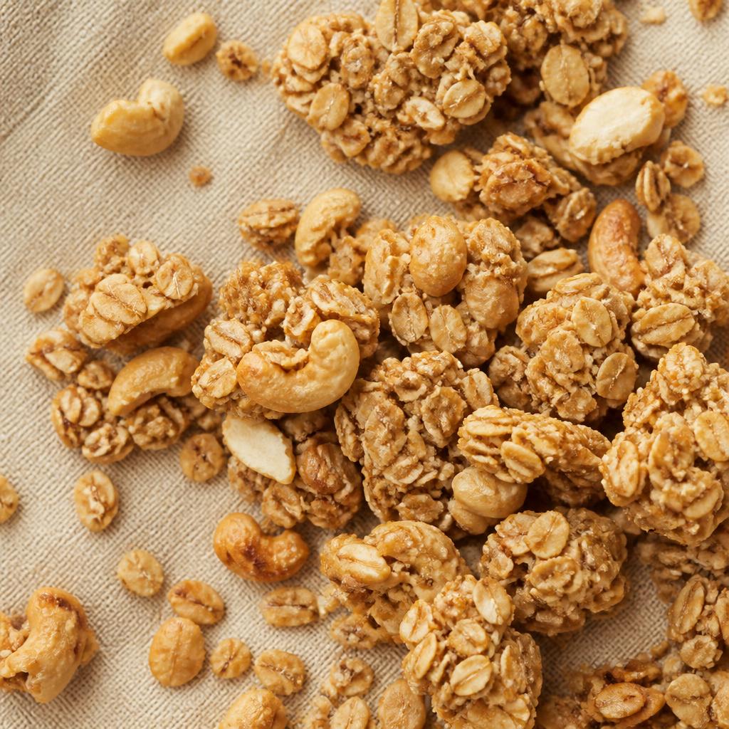 Cận cảnh granola Điều Giòn Béo với điều vụn rang mộc