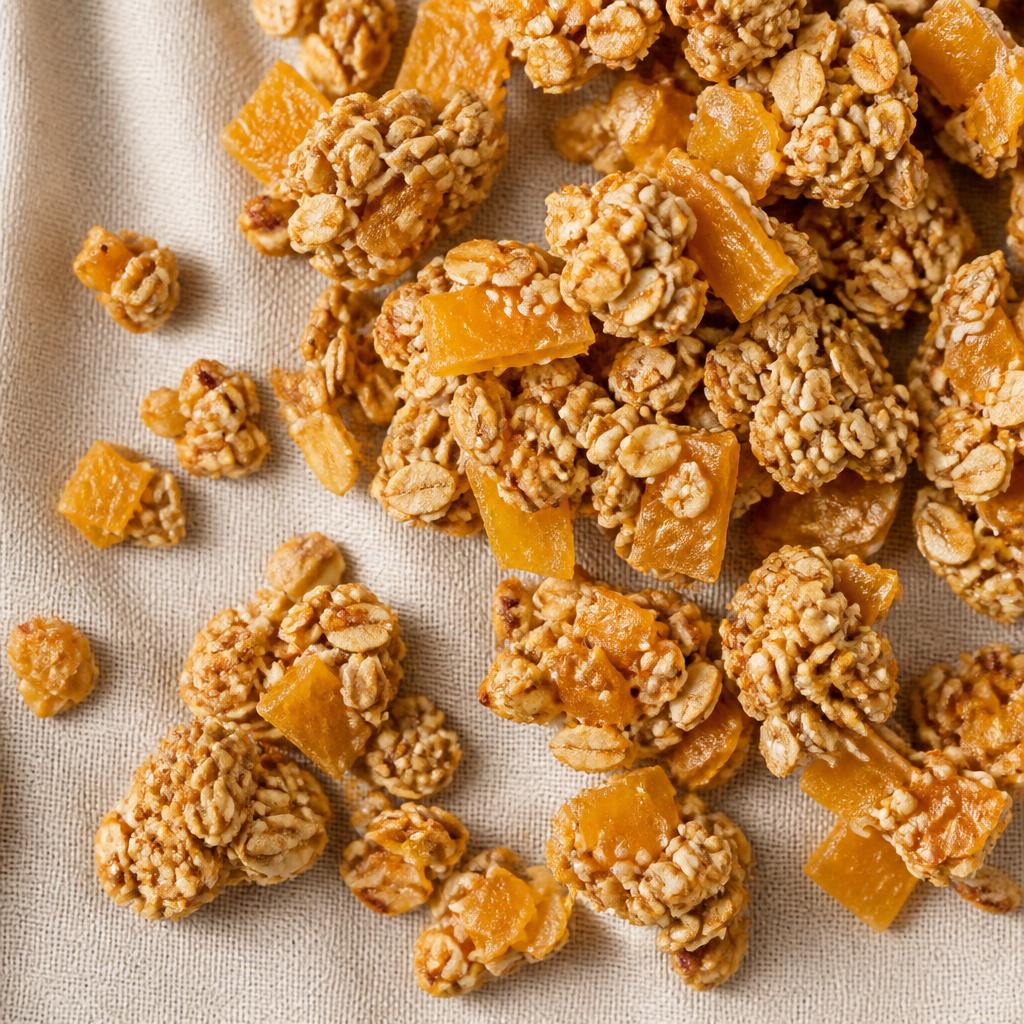 Cận cảnh granola Xoài Nắng với xoài sấy dẻo và mè rang